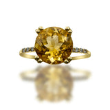 Anillo de Oro 14K Con 0.4CT de Diamante y Citrina de 0.080CT