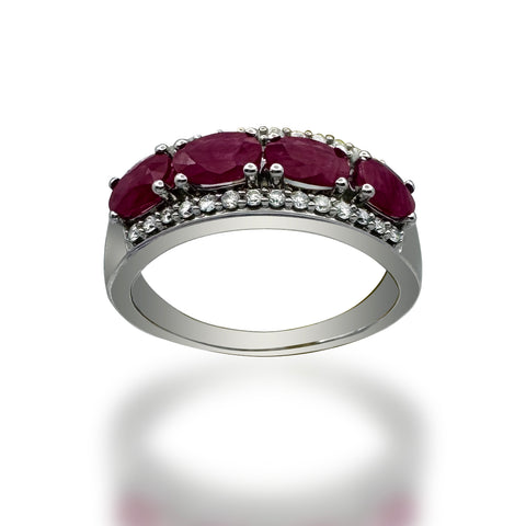 Anillo de Oro 14K Con 0.15CT de Diamantes Y 1.10CT de Rubíes