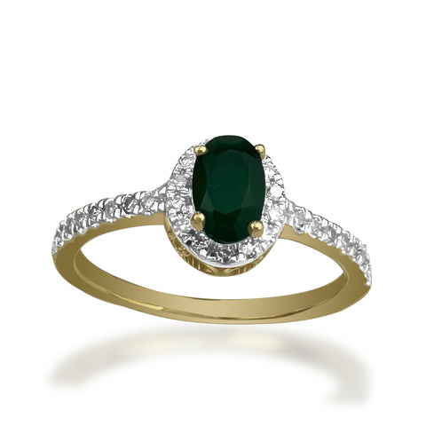 Anillo de Oro 14k con Esmeralda y Diamantes