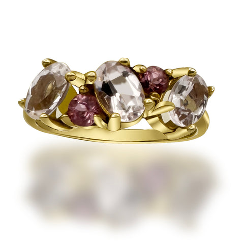 Anillo de Oro 14K Con 1.20 de Morganita Y 0.20 de Turmalina